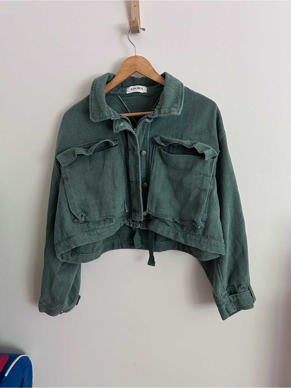 ADORA Cropped Utility Jean Jacket in Forest Green